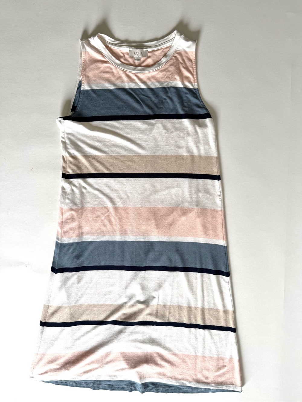 LOFT Pastel Colorblock Coastal Nautical Striped Knit Tank Swing Dress S Preppy - Picture 11 of 11